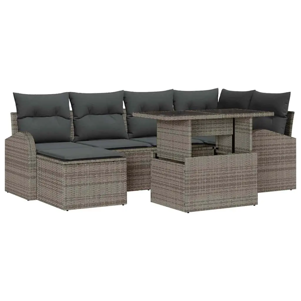 Garden Sofa Set 7 Piece Outdoor Furniture Lounger Grey Poly Rattan Modular