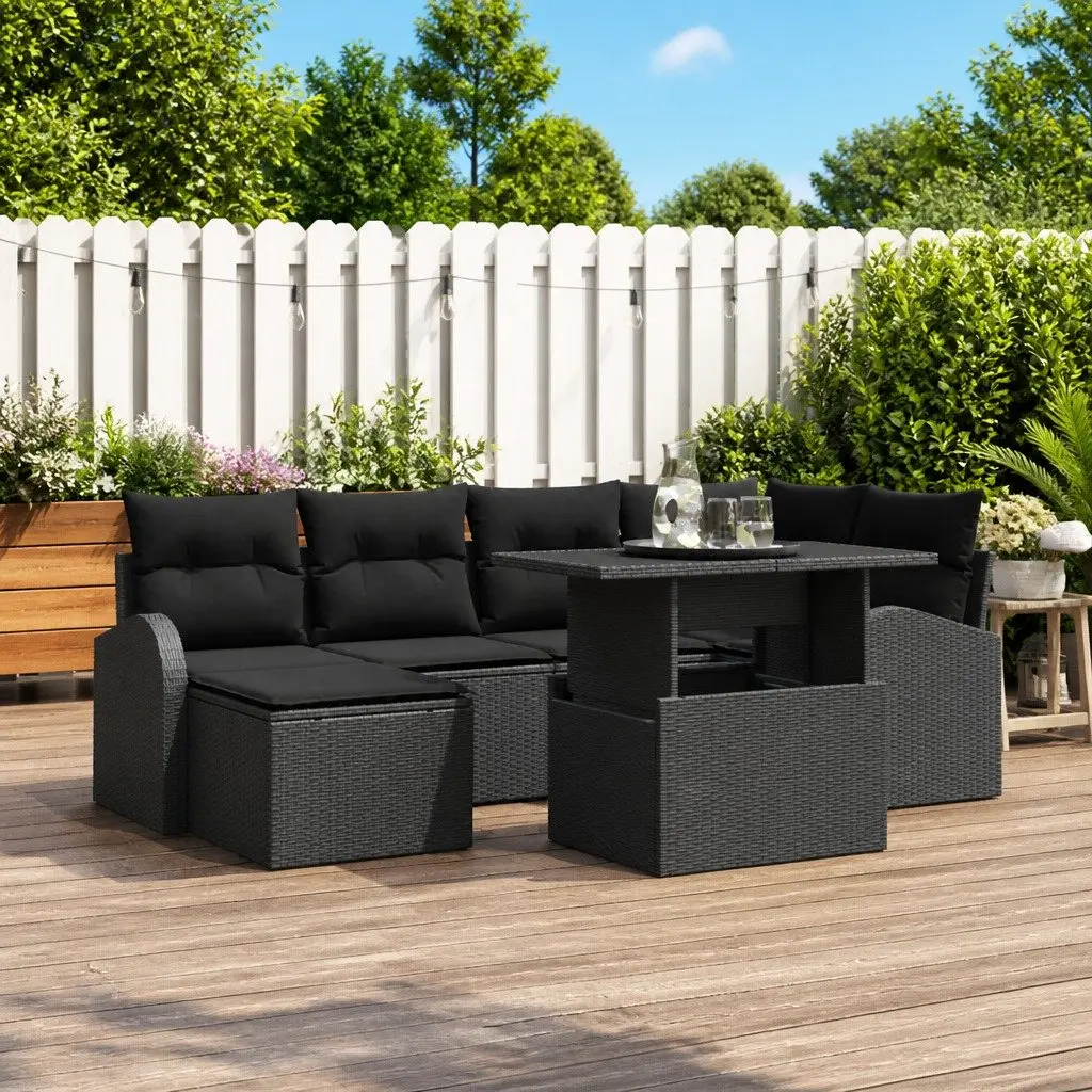 Outdoor Garden Sofa Set Modular Black Poly Rattan 7 Piece