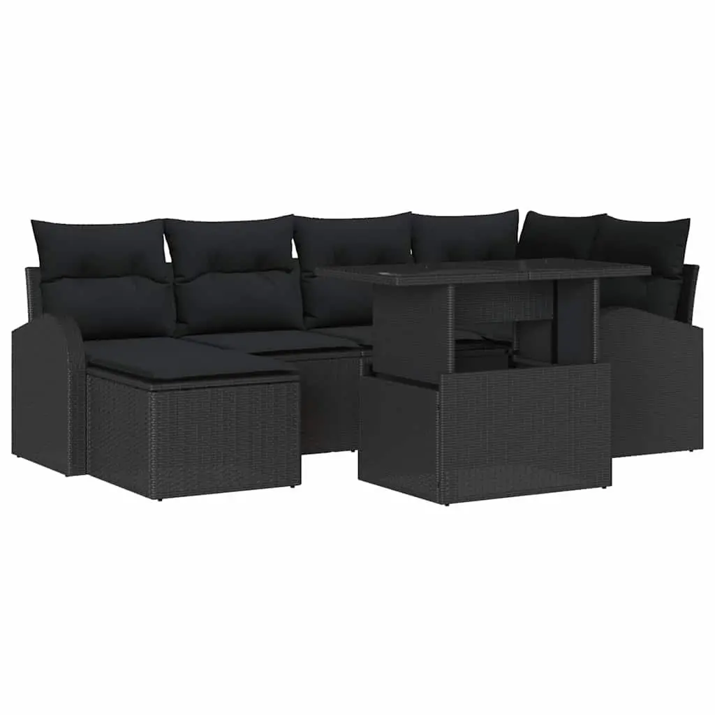 Outdoor Garden Sofa Set Modular Black Poly Rattan 7 Piece