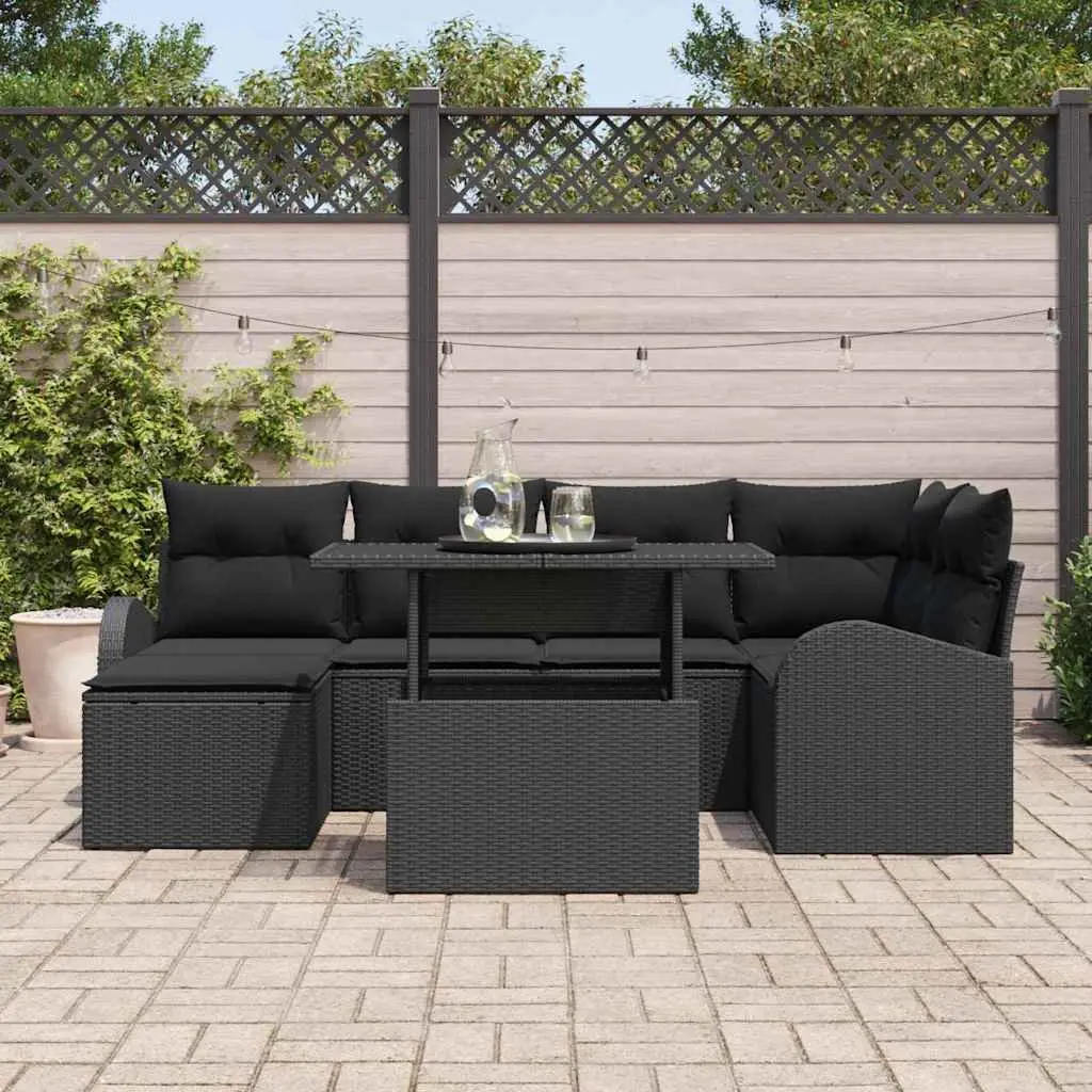 Outdoor Garden Sofa Set Modular Black Poly Rattan 7 Piece