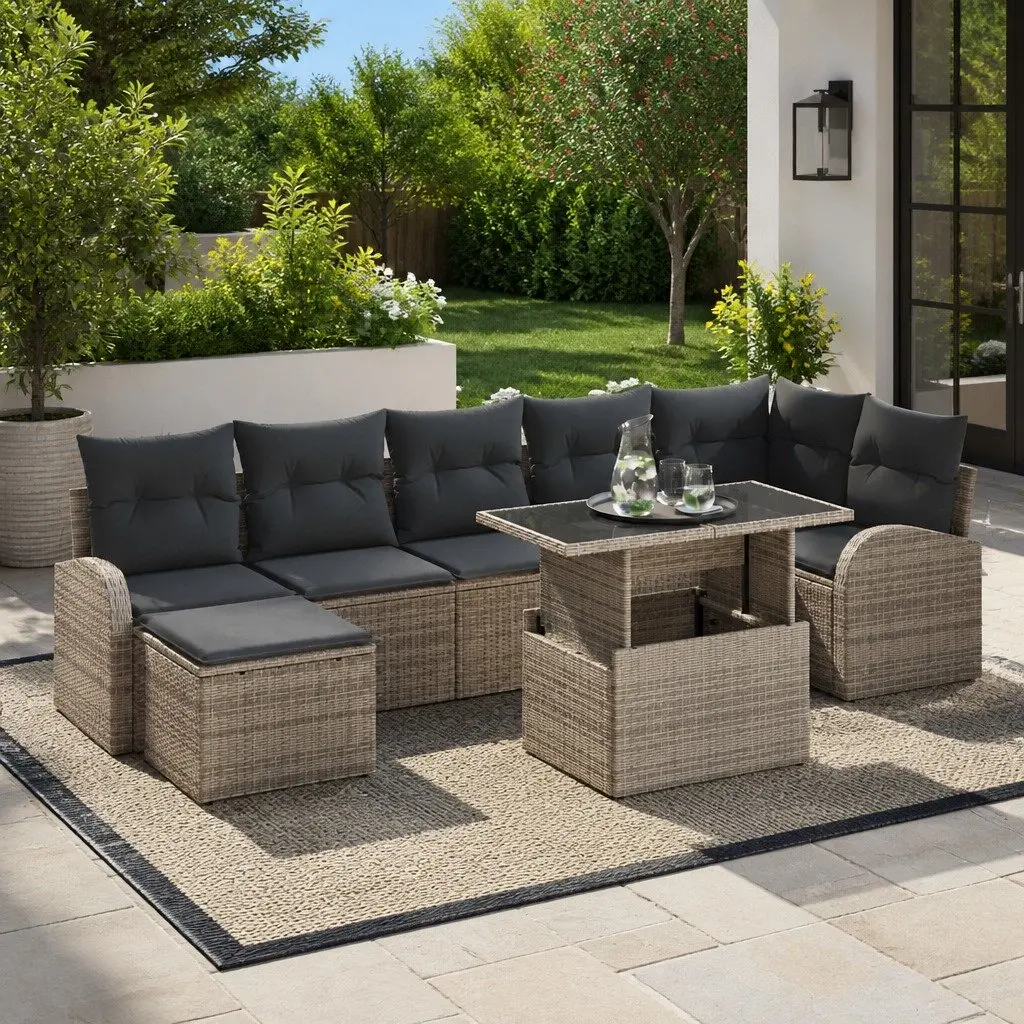 Modular 8 Piece Garden Sofa Set Outdoor Patio Furniture Grey with Cushions