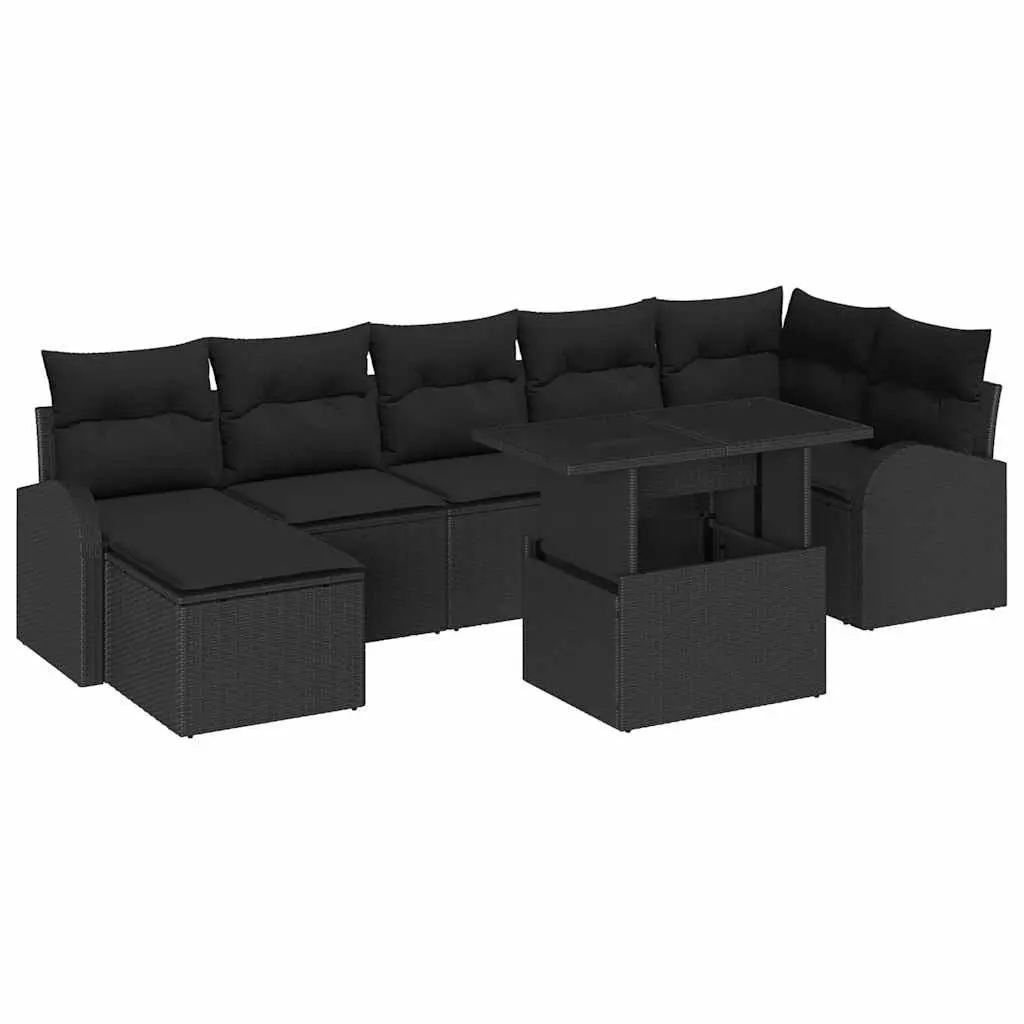 Garden Sofa Set Modular Outdoor Furniture 8 Piece Poly Rattan Black