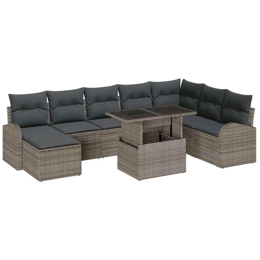 Garden Sofa Set Modular Grey Poly Rattan 9 Piece Outdoor Furniture