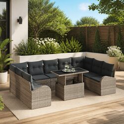 Modular Garden Sofa Set 10 Pieces Grey Poly Rattan Outdoor Furniture with