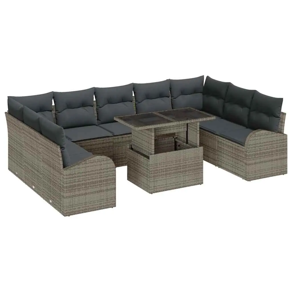 Modular Garden Sofa Set 10 Pieces Grey Poly Rattan Outdoor Furniture with