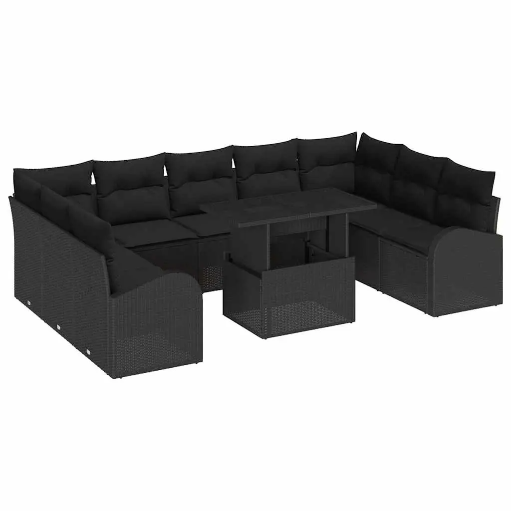 Outdoor Garden Sofa Set 10 Piece Modular Black Poly Rattan Patio Furniture with