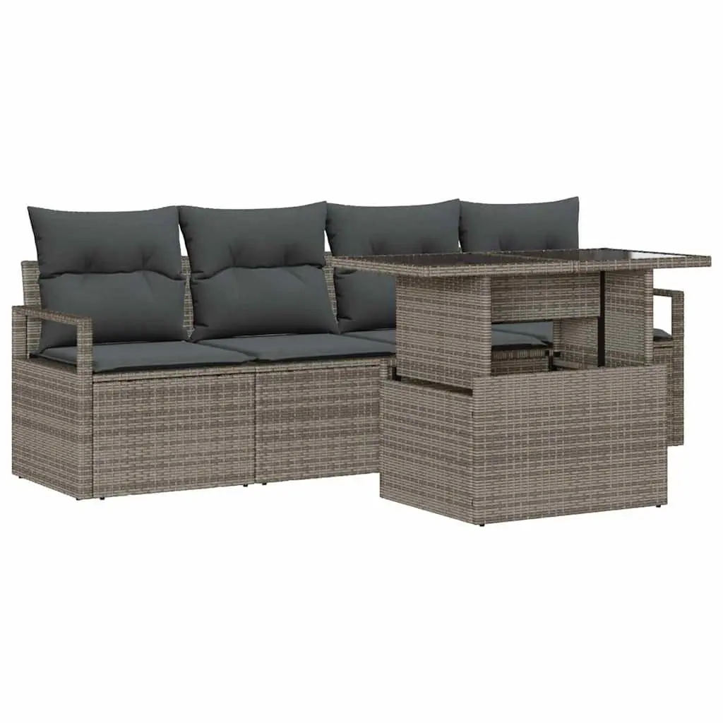 Modular Garden Sofa Set Grey Poly Rattan 5 Pieces Outdoor Furniture