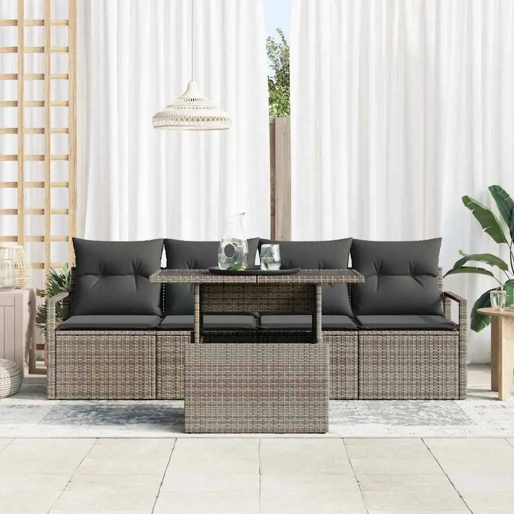 Modular Garden Sofa Set Grey Poly Rattan 5 Pieces Outdoor Furniture