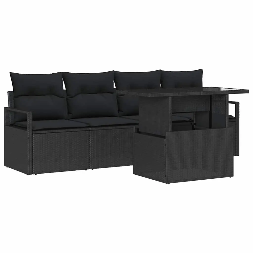 5-Piece Black Modular Garden Sofa Set