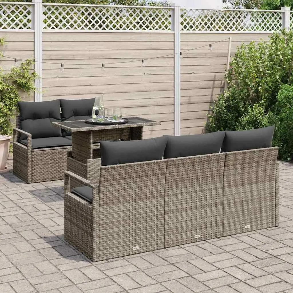 Modular Garden Sofa Set Grey 6 Piece Outdoor Furniture with Storage