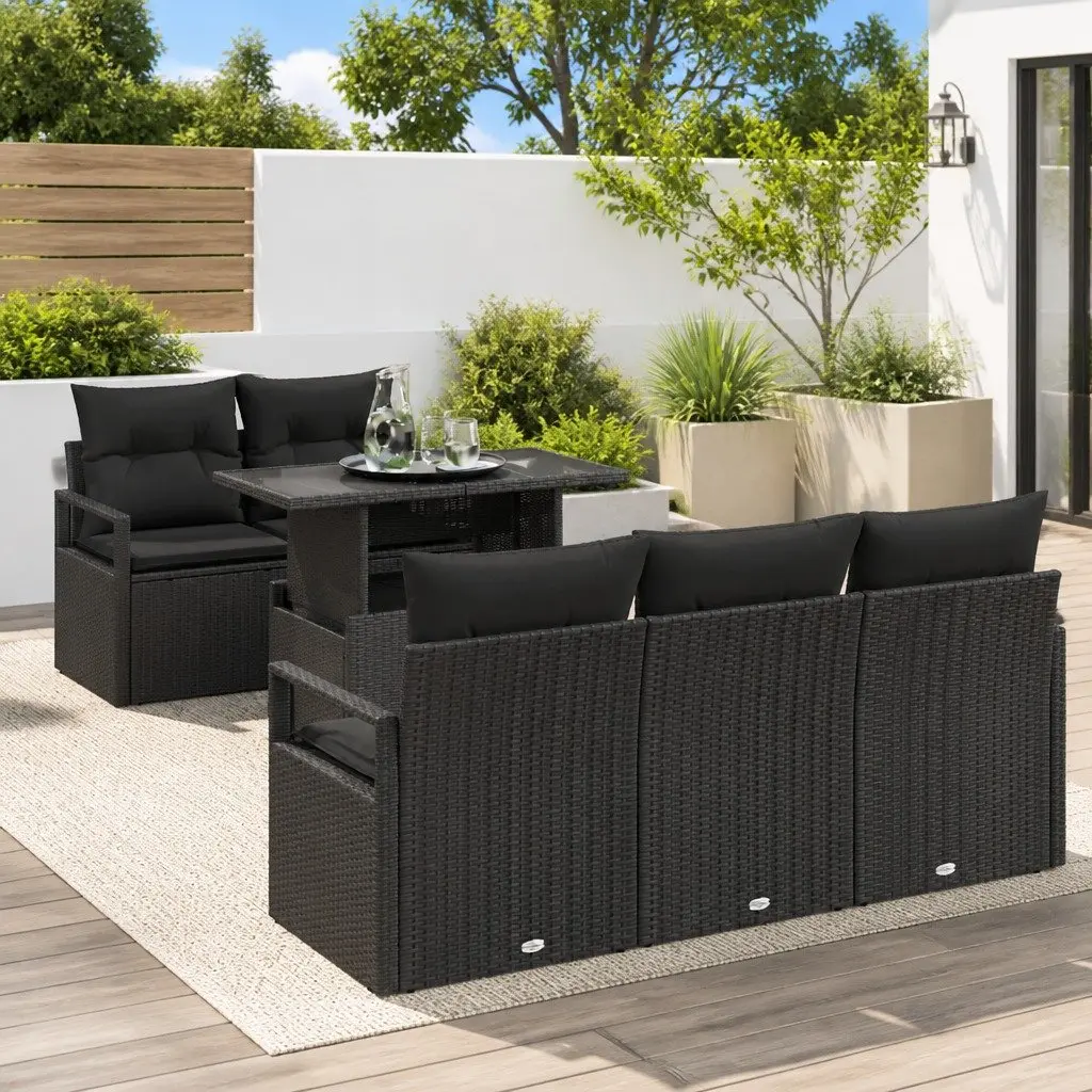 Modular Garden Sofa Set 6 pcs Black Poly Rattan Outdoor Furniture with Storage