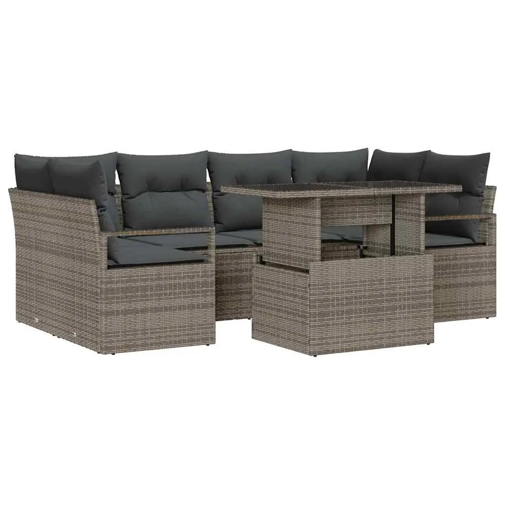 Modular Outdoor Garden Sofa Set Grey Weather Resistant Poly Rattan 7 Piece Furniture with Storage