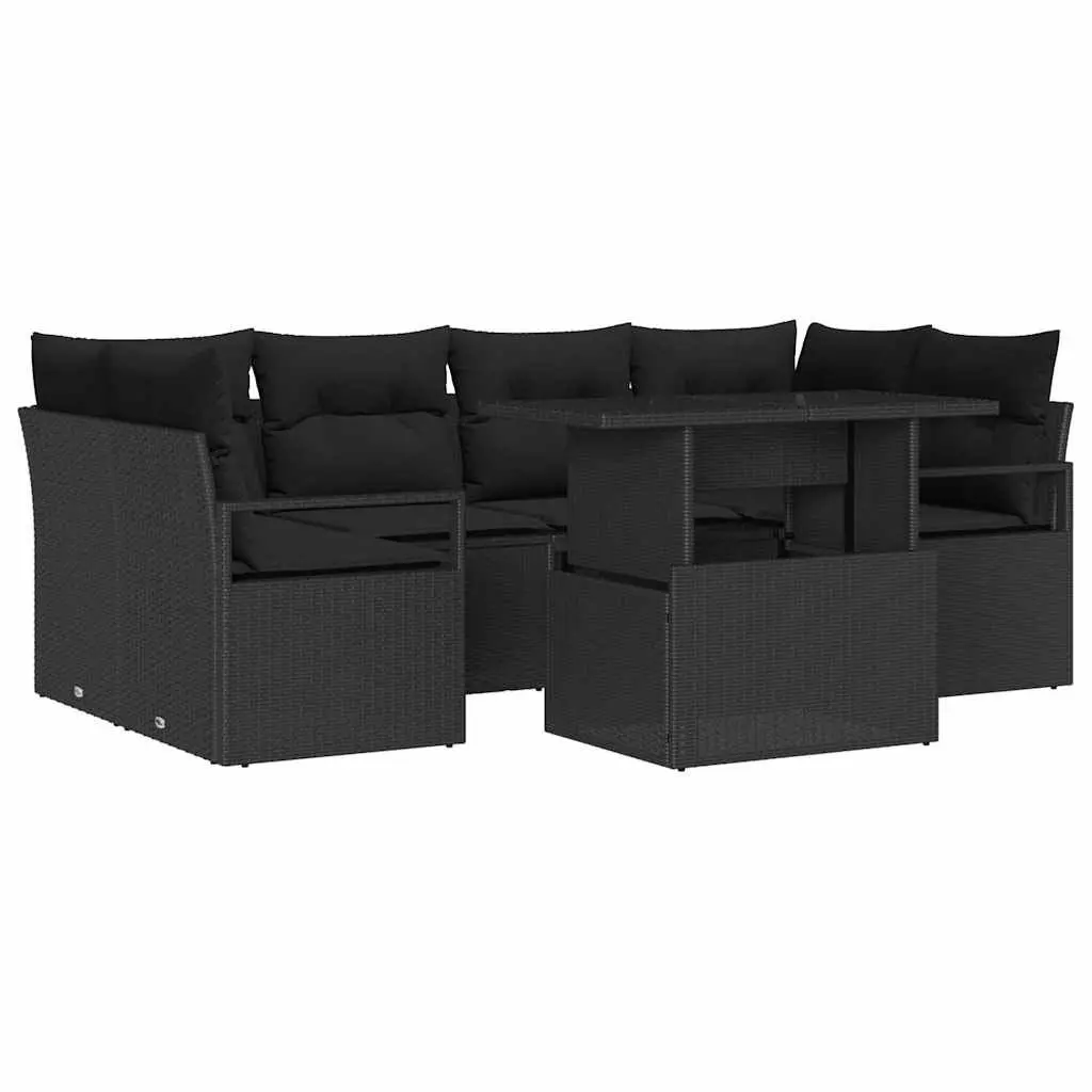 Garden Sofa Set Modular Black Poly Rattan 7 Piece Outdoor Furniture