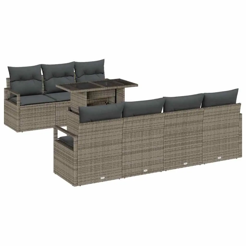 Garden Sofa Set 8 pcs Modular Outdoor Furniture Grey Poly Rattan with Cushions