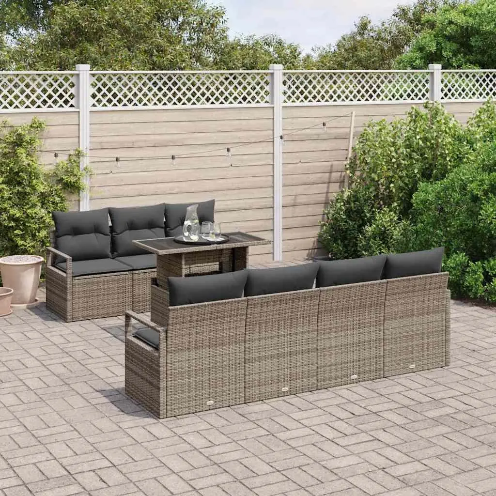 Garden Sofa Set 8 pcs Modular Outdoor Furniture Grey Poly Rattan with Cushions