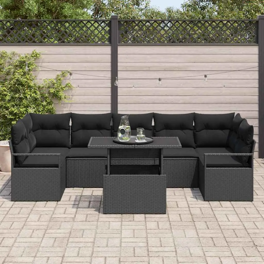 Garden Sofa Set Modular 8 Pieces Black Poly Rattan Outdoor Furniture