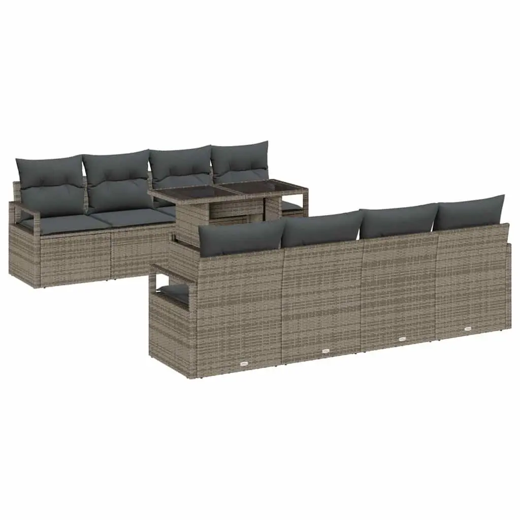 Garden Sofa Set 9 Pieces Outdoor Furniture Grey Poly Rattan Modular Lounge