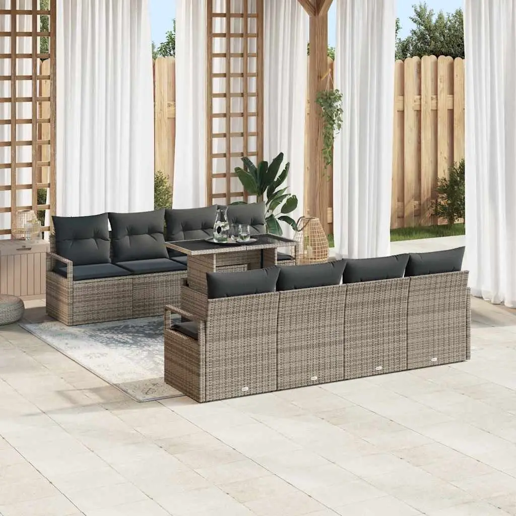 Garden Sofa Set 9 Pieces Outdoor Furniture Grey Poly Rattan Modular Lounge