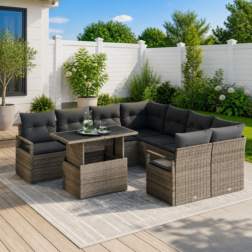 Modular Garden Sofa Set Weather-Resistant 9 Pieces Grey