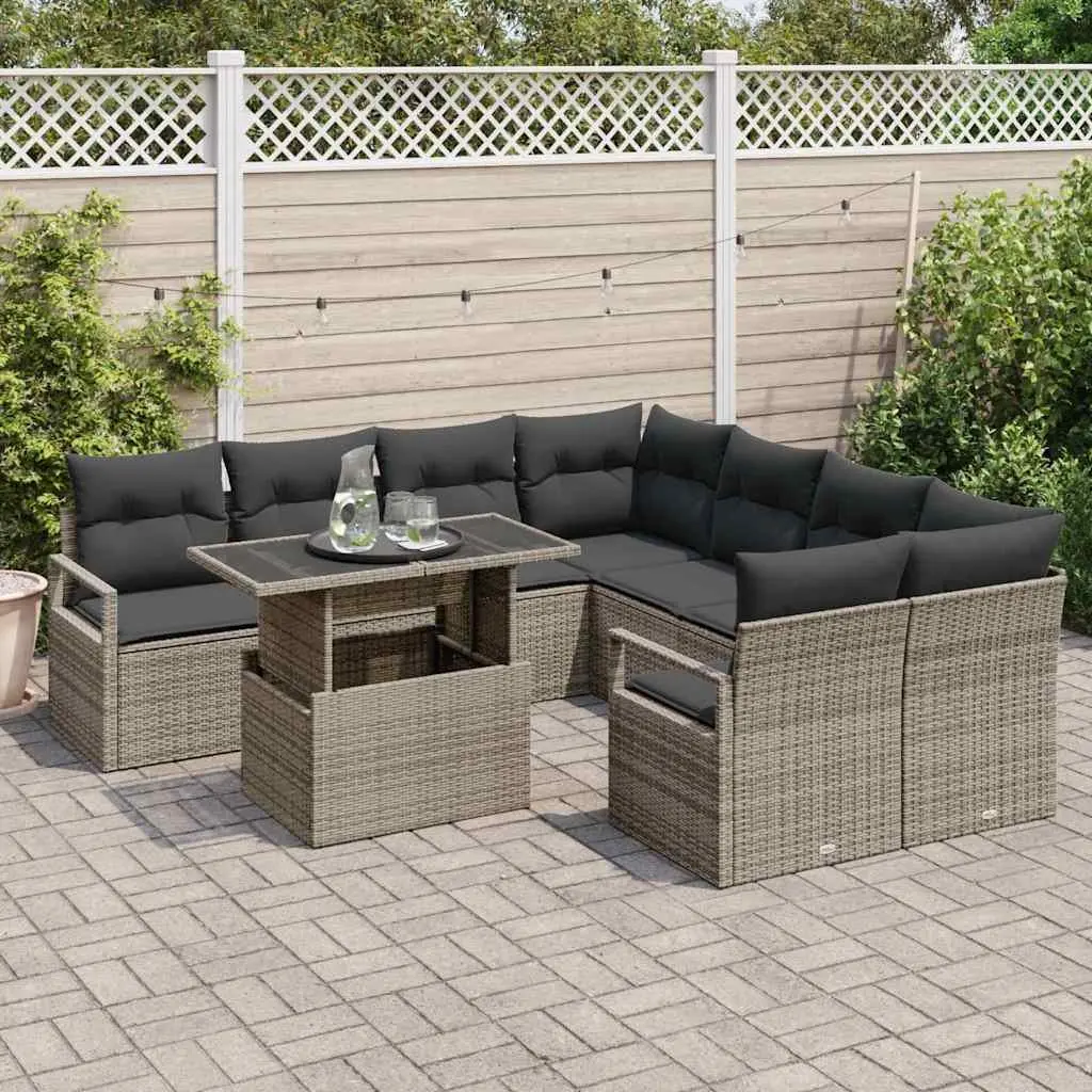 Modular Garden Sofa Set Weather-Resistant 9 Pieces Grey