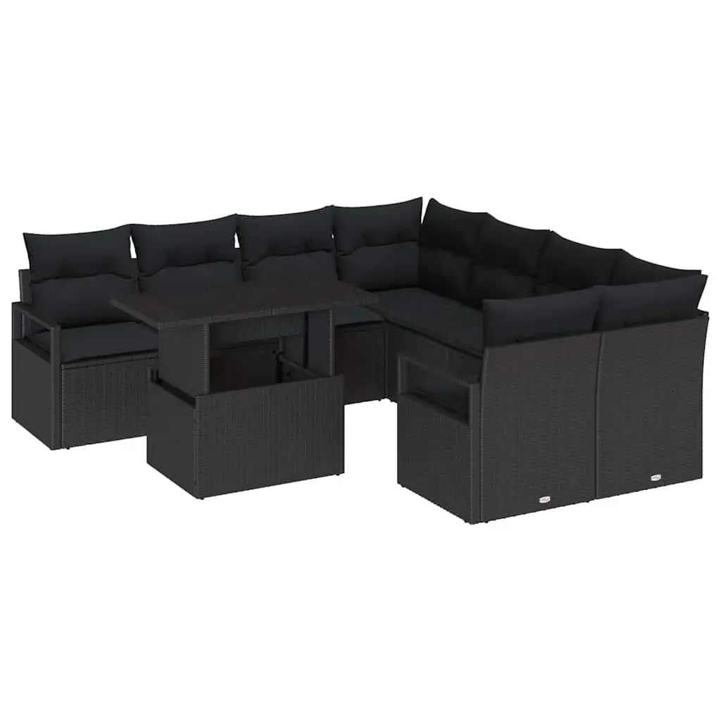 Outdoor Garden Sofa Set 9 Piece Black Poly Rattan Modular Lounge Furniture