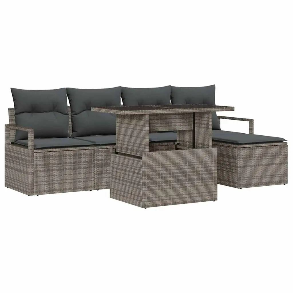 Garden Sofa Set 6 Piece Modular Outdoor Furniture Grey Poly Rattan with Storage