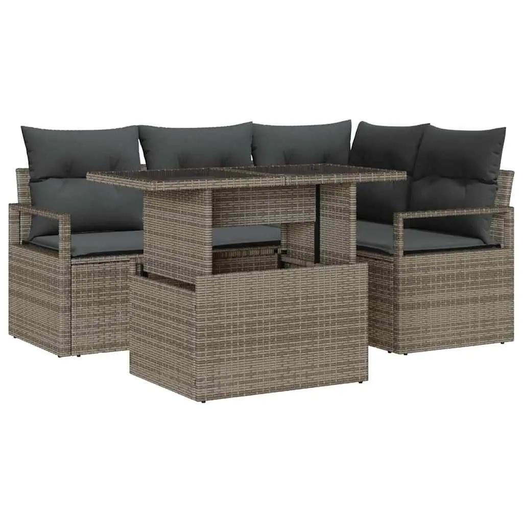 Grey Poly Rattan Garden Sofa Set Modular Sectional 5 Piece Outdoor Furniture