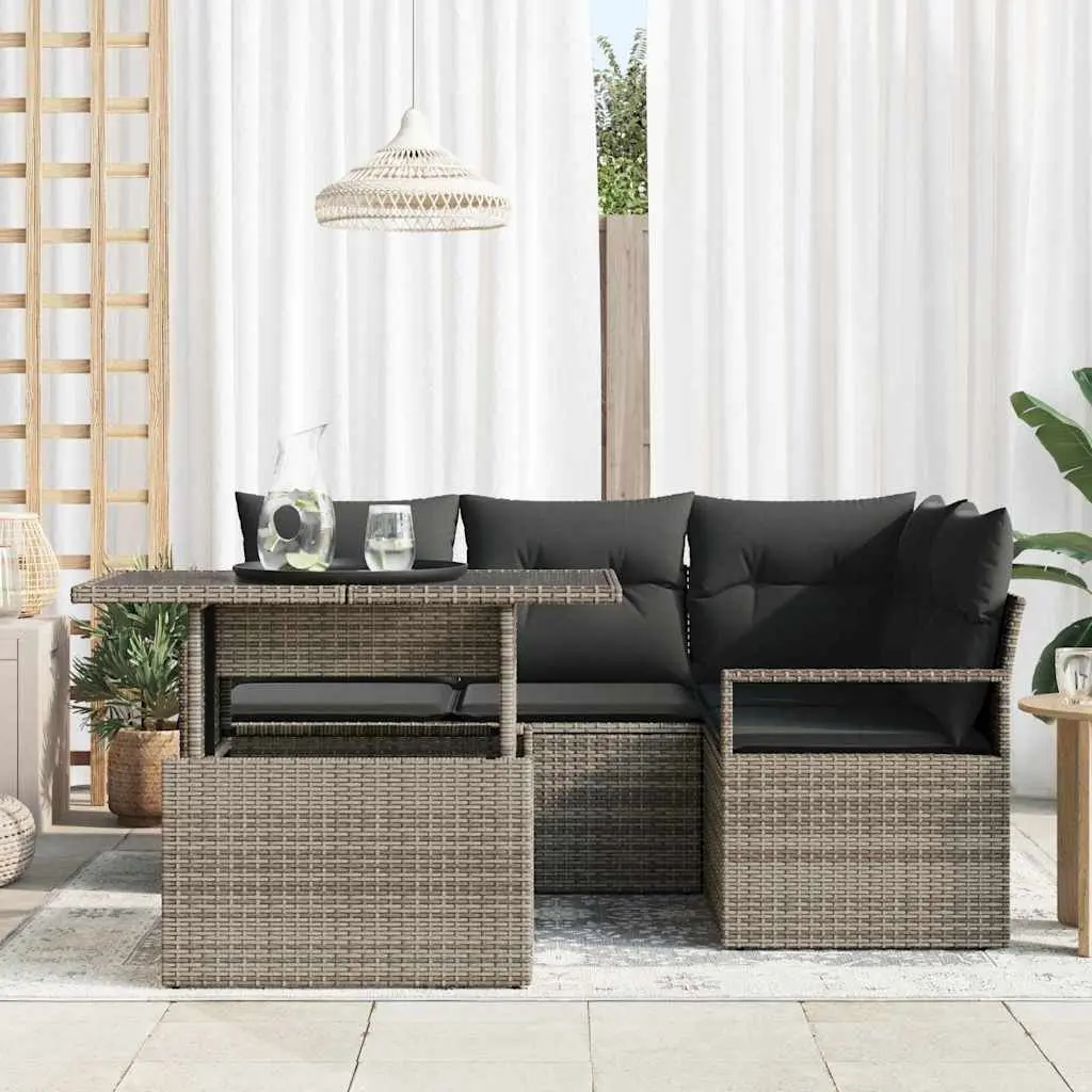 Grey Poly Rattan Garden Sofa Set Modular Sectional 5 Piece Outdoor Furniture