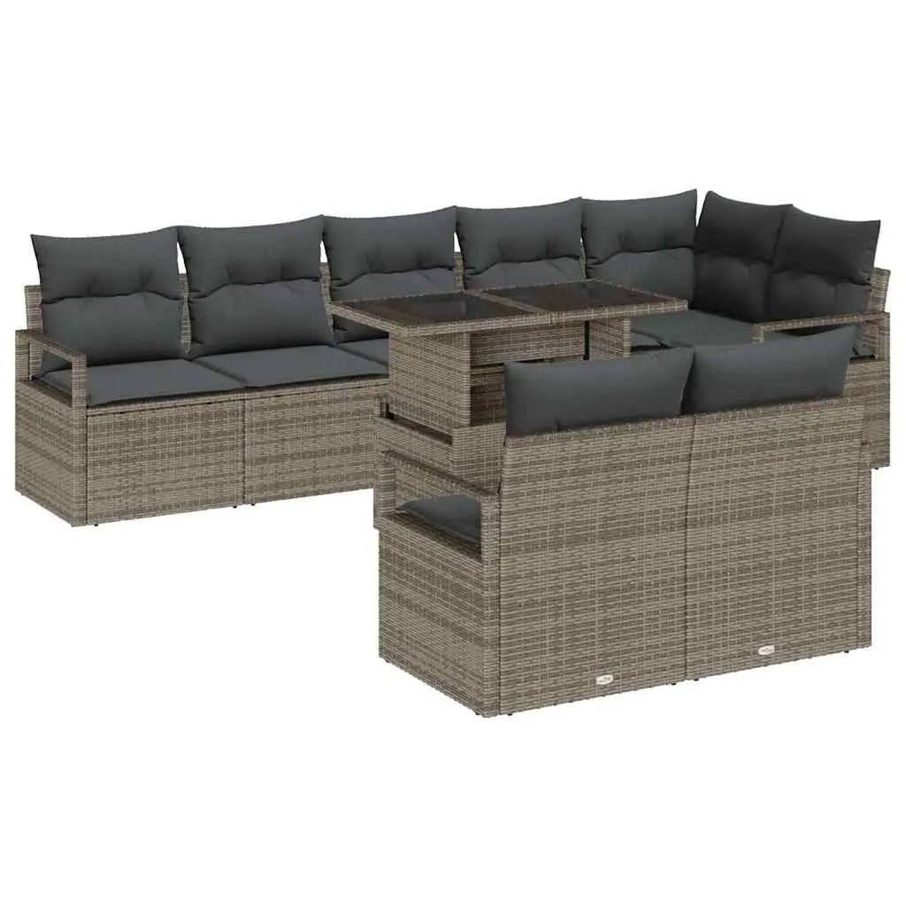 Modular Garden Sofa Set Grey 9 Piece Outdoor Furniture Poly Rattan with Cushions
