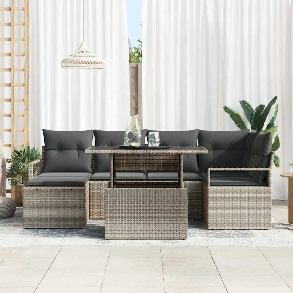 Modular Garden Sofa Set Grey Poly Rattan Outdoor Furniture 7 Piece