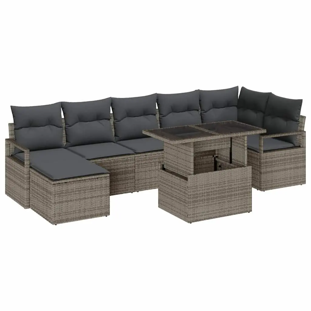 Modular Garden Sofa Set 8 Piece Grey Poly Rattan Outdoor Furniture with Storage