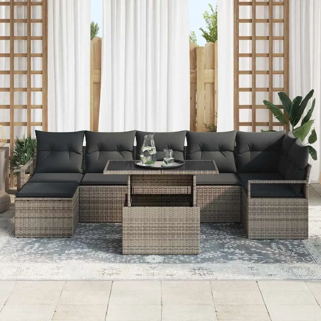 Modular Garden Sofa Set 8 Piece Grey Poly Rattan Outdoor Furniture with Storage