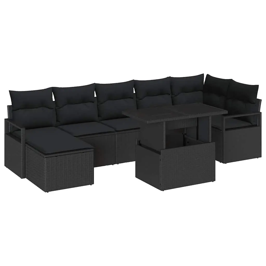 Garden Sofa Set Modular Outdoor Furniture Black Poly Rattan 8 Pieces