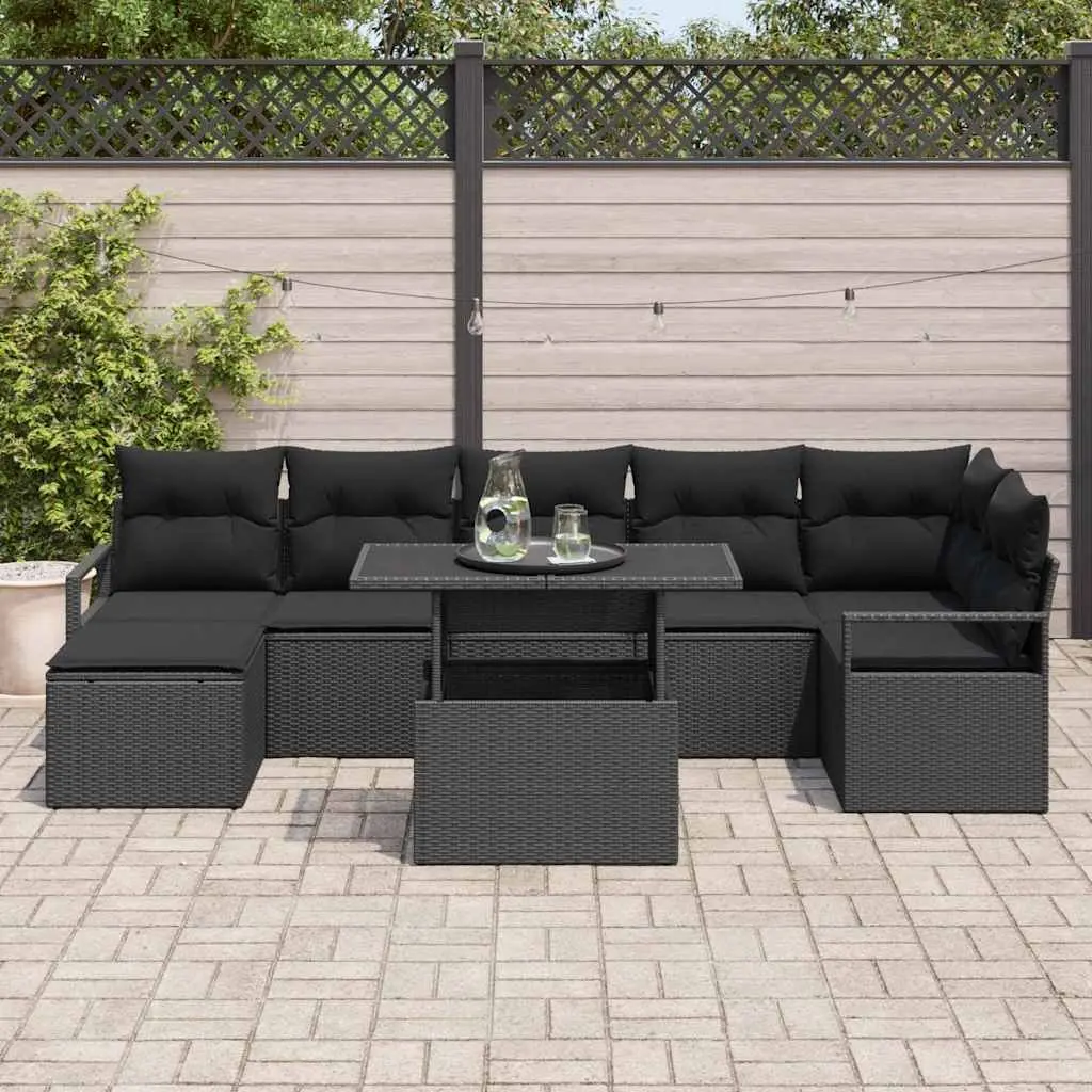 Garden Sofa Set Modular Outdoor Furniture Black Poly Rattan 8 Pieces