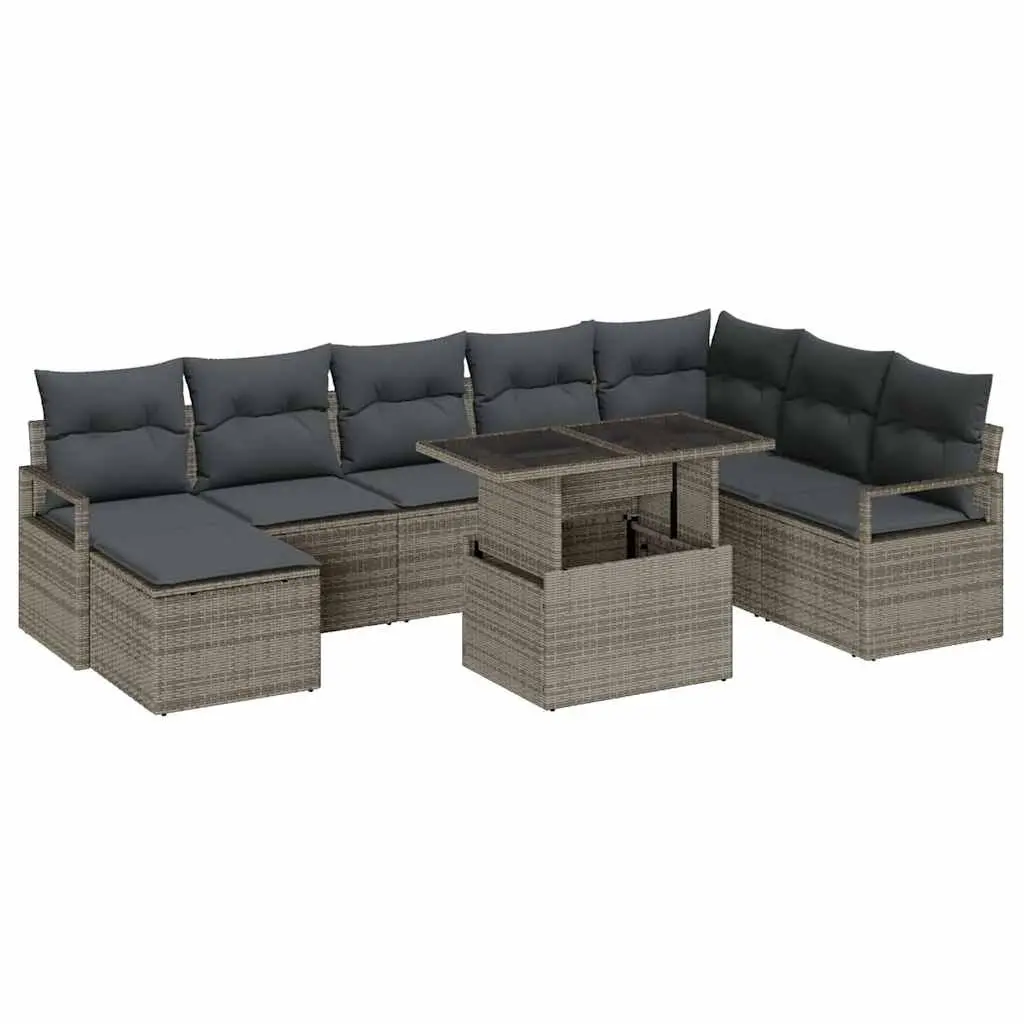 Garden Sofa Set Modular Outdoor Furniture 9 Piece Grey Poly Rattan