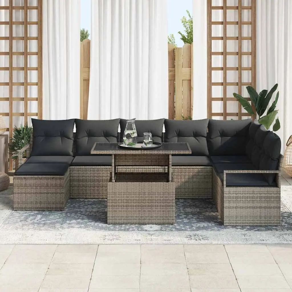 Garden Sofa Set Modular Outdoor Furniture 9 Piece Grey Poly Rattan
