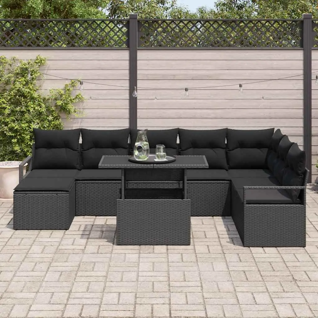 Modular Patio Sofa Set 9 Piece Black Poly Rattan Outdoor Furniture