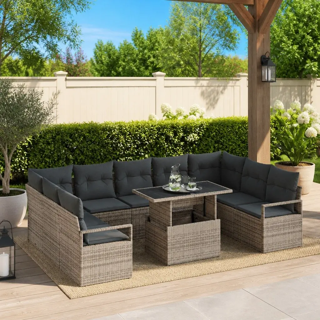 Modular Garden Sofa Set Grey Outdoor Furniture 10 Piece Rattan Sectional