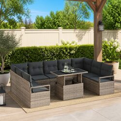 Modular Garden Sofa Set 10 Piece Grey Outdoor Furniture Patio Rattan Sectional