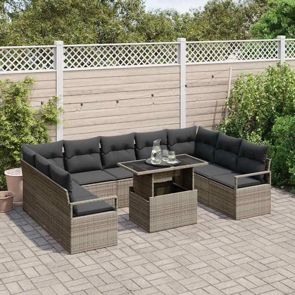 Modular Garden Sofa Set Grey Outdoor Furniture 10 Piece Rattan Sectional