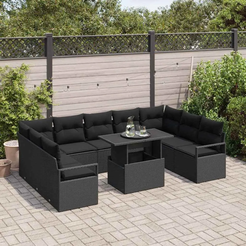 Modular Garden Sofa Set Black Outdoor Furniture 10 Pieces