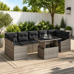 Modular Garden Sofa Set 8 Pieces Outdoor Furniture Poly Rattan with Cushions