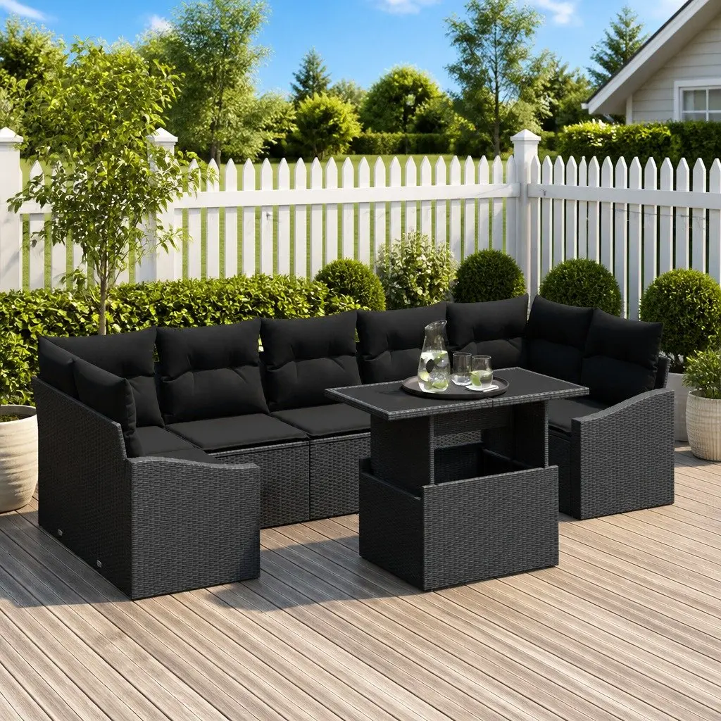 Modular Garden Sofa Set Weather Resistant Poly Rattan 8 Piece Grey