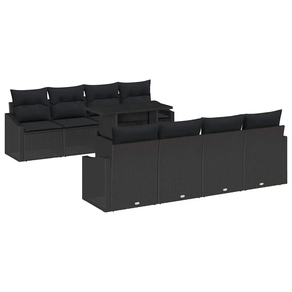 Garden Sofa Set 9 Piece Modular Outdoor Furniture Black Poly Rattan Patio