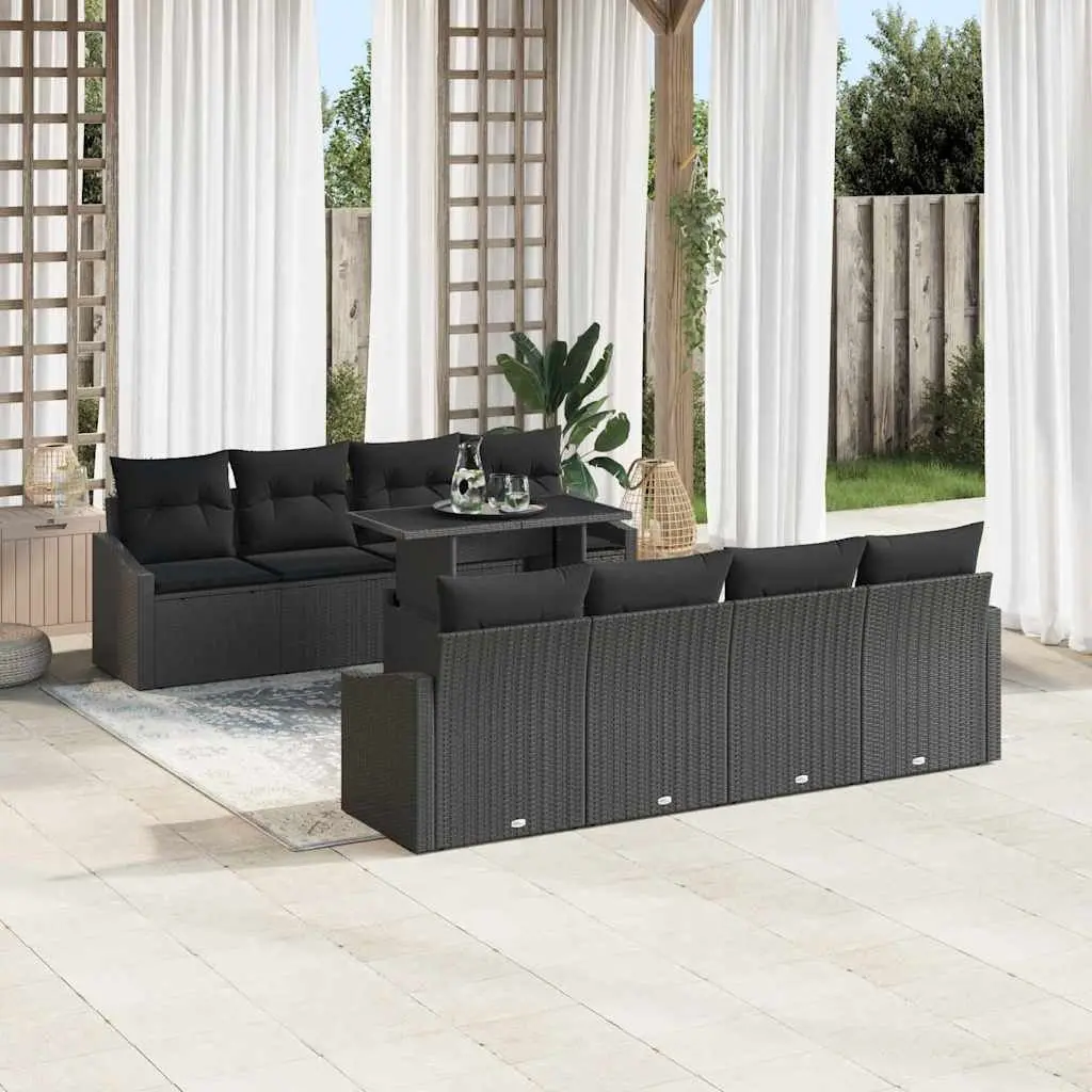 Garden Sofa Set 9 Piece Modular Outdoor Furniture Black Poly Rattan Patio
