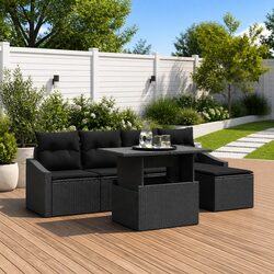 Garden Sofa Set 6 Piece Outdoor Seating Black Poly Rattan with Cushions