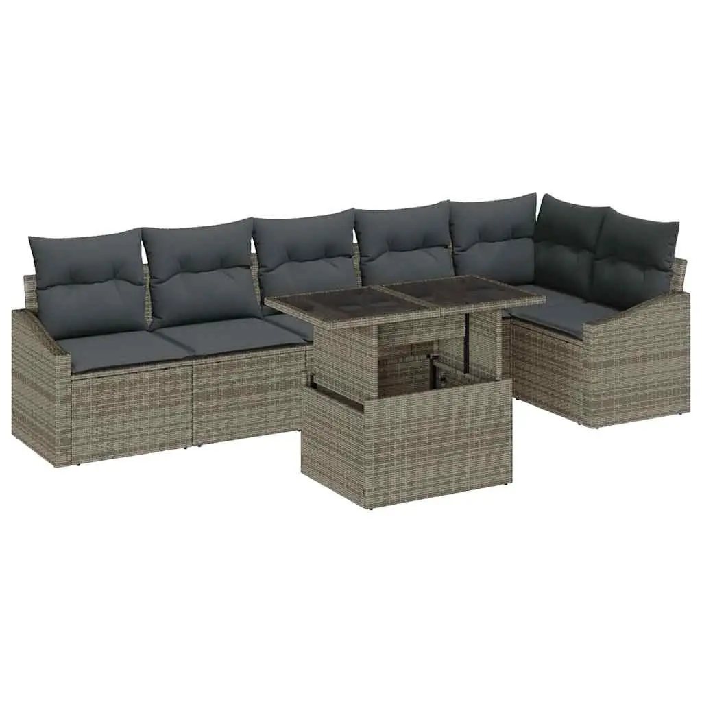 Garden Sofa Set Modular Grey 7 Piece Outdoor Seating Patio Lounge with Cushions