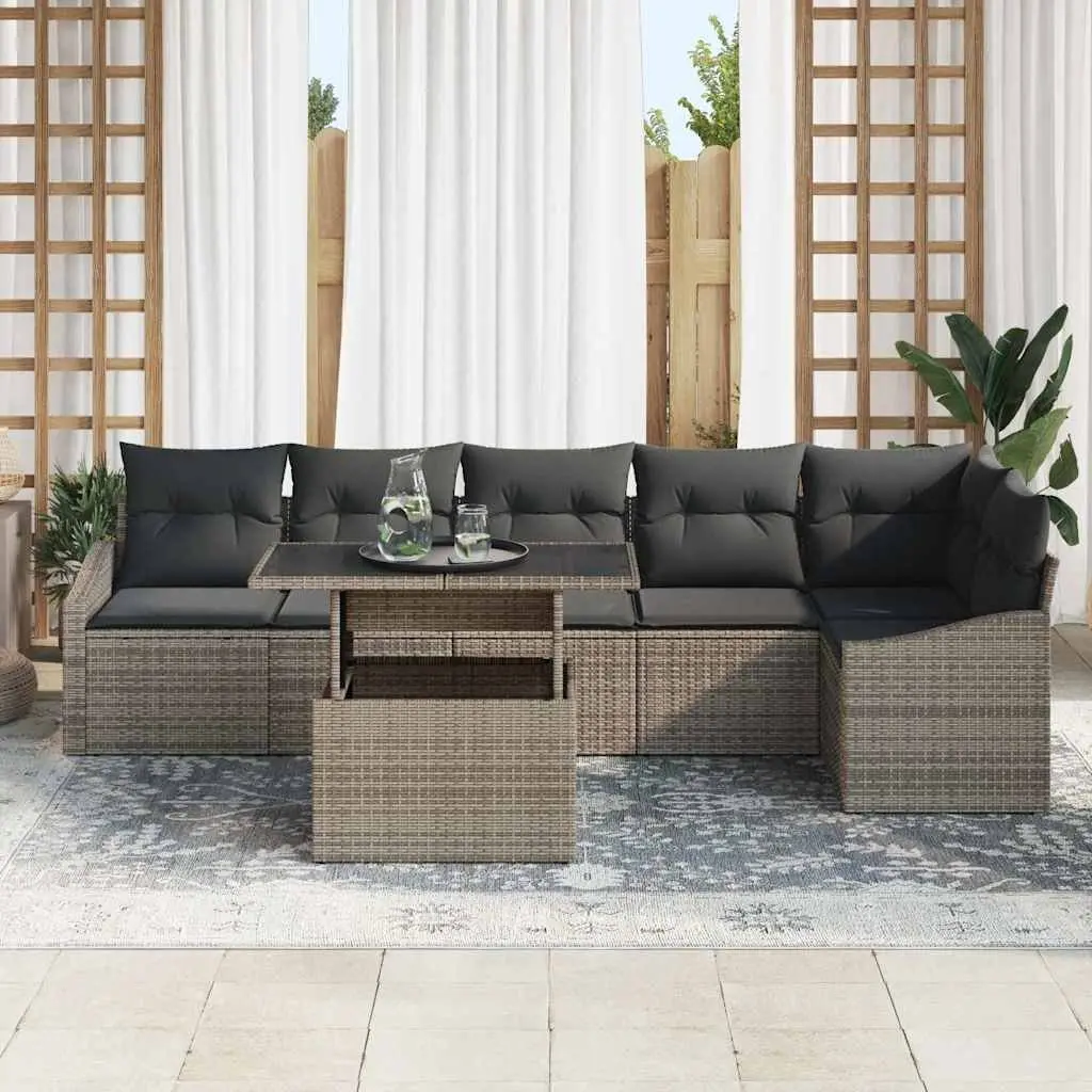Garden Sofa Set Modular Grey 7 Piece Outdoor Seating Patio Lounge with Cushions