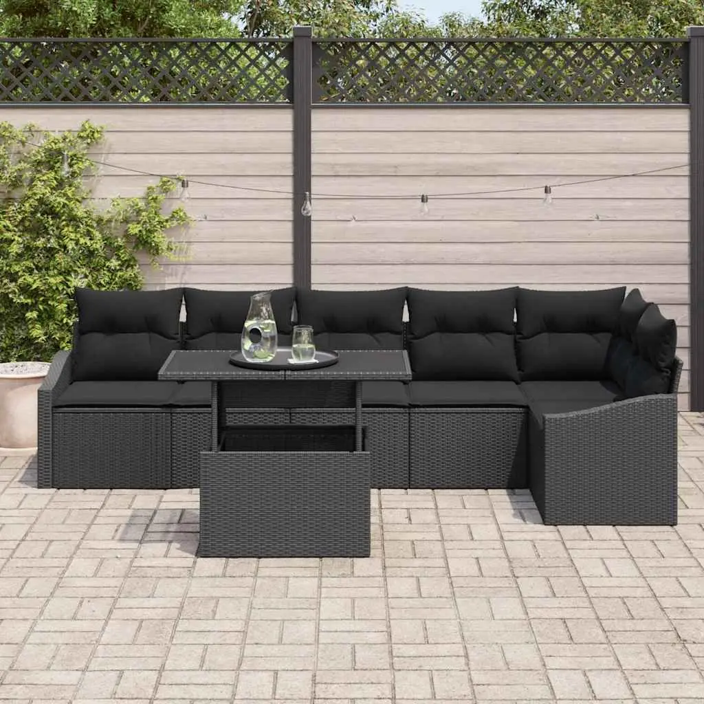 Outdoor Sofa Set Modular Black Poly Rattan Steel 7 Pieces