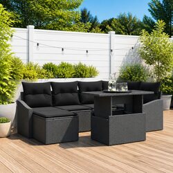 Outdoor Garden Sofa Set 7 Piece Black Poly Rattan Steel Frame Lounge Furniture